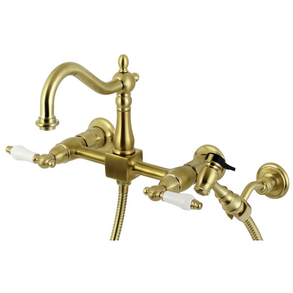 Heritage KS1267PLBS 8" Centerset Wall Mount Kitchen Faucet with Brass Sprayer KS1267PLBS - main